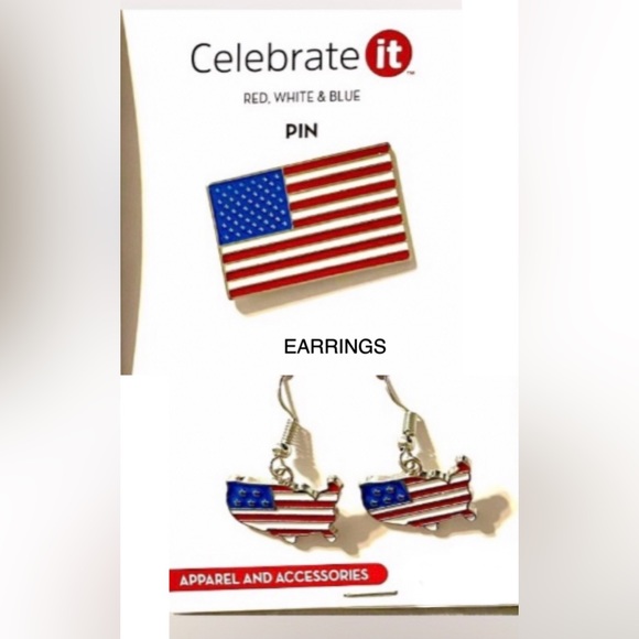 Celebrate It Jewelry - CELEBRATE IT festive USA/4th of July! flag pin and earrings set NWT